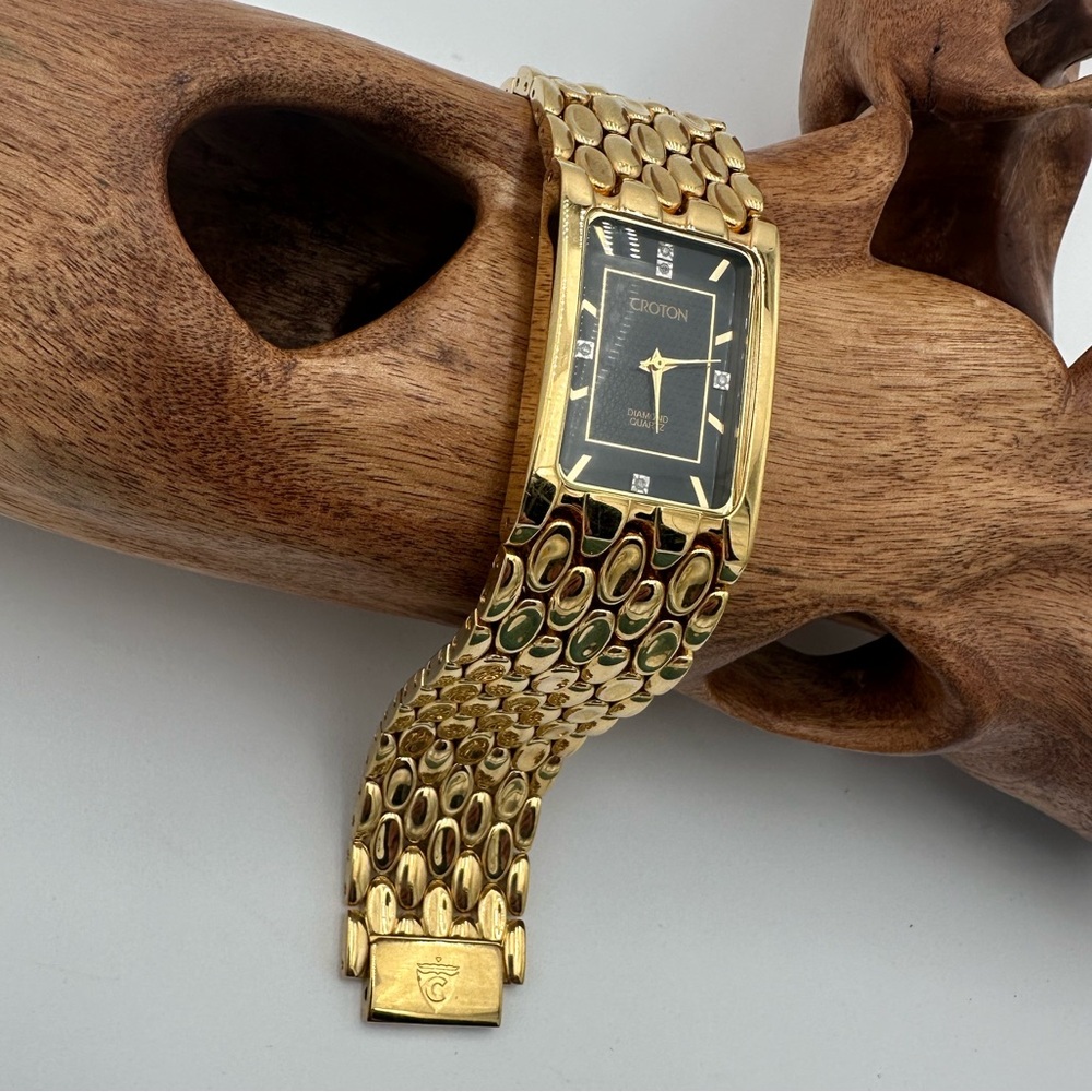 NEW - Vintage Croton Diamond Quartz | Gold Tone | Black Face | New Battery